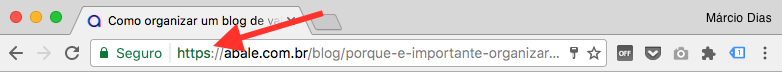 Exemplo de um site seguro HTTPS ativo.